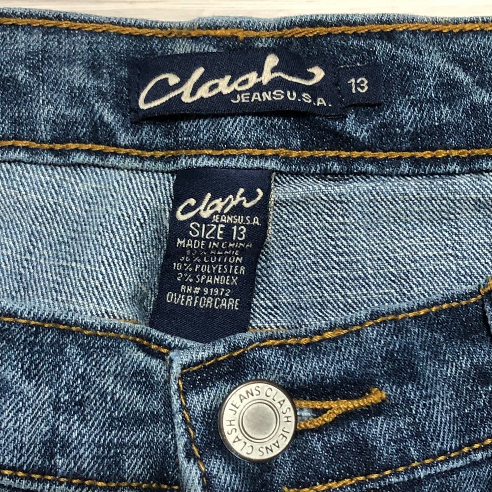 Clash Jeans USA Co Embroidered Faux Rhinestone Bootcut Blue Womens Jr Size 13 - Picture 4 of 15